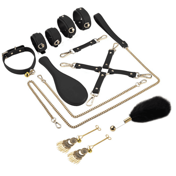 Black PU Leather with Gold Chain Premium 8-Piece Set